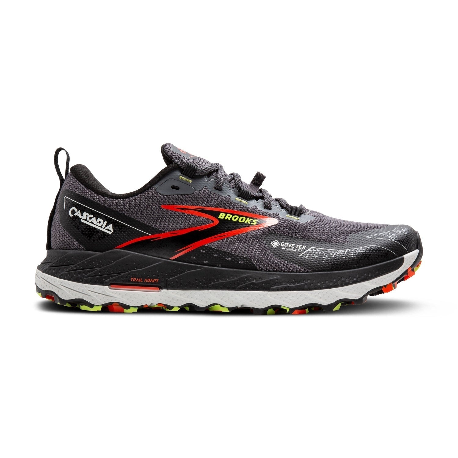 Brooks Running 04. MENS FOOTWEAR - MENS SHOES - MENS SHOES RUNNING Men's Cascadia 18 GTX BLACKENED PEARL|BLACK|TOMATO