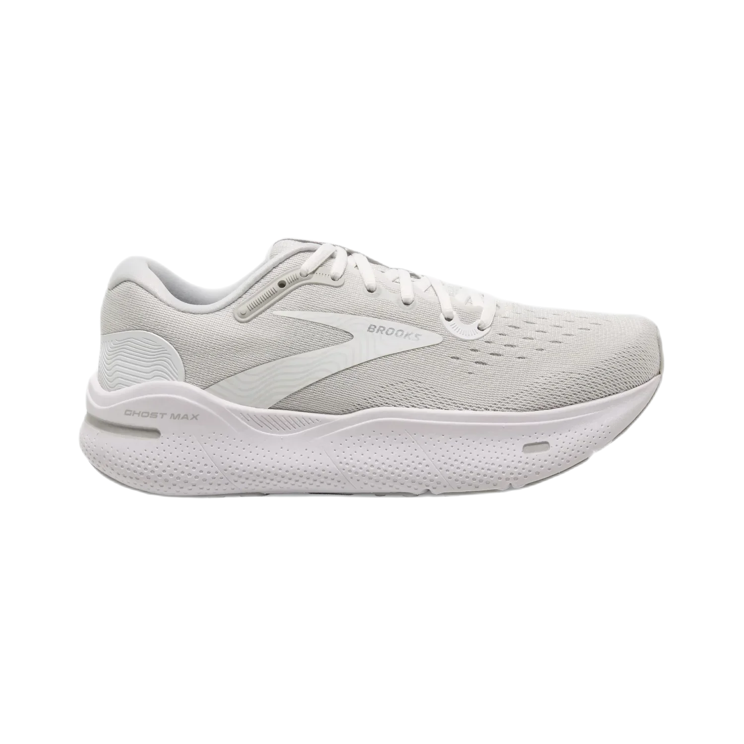 Brooks Running 12. SHOES - WOMENS RUNNING SHOE Women's Ghost Max WHITE|OYSTER|METALLIC SILVER