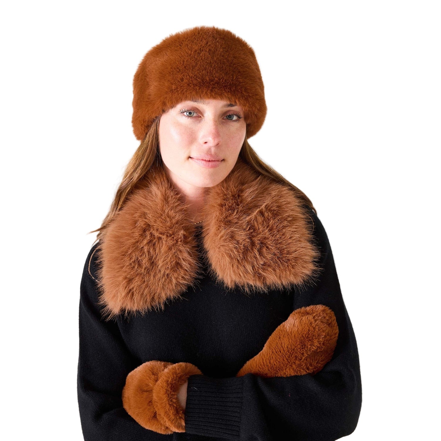 MER-SEA 11. HATS - HATS WINTER - HATS WINTER Women's Cozy Cabin Faux Fur Headband GINGER|NAVY OS