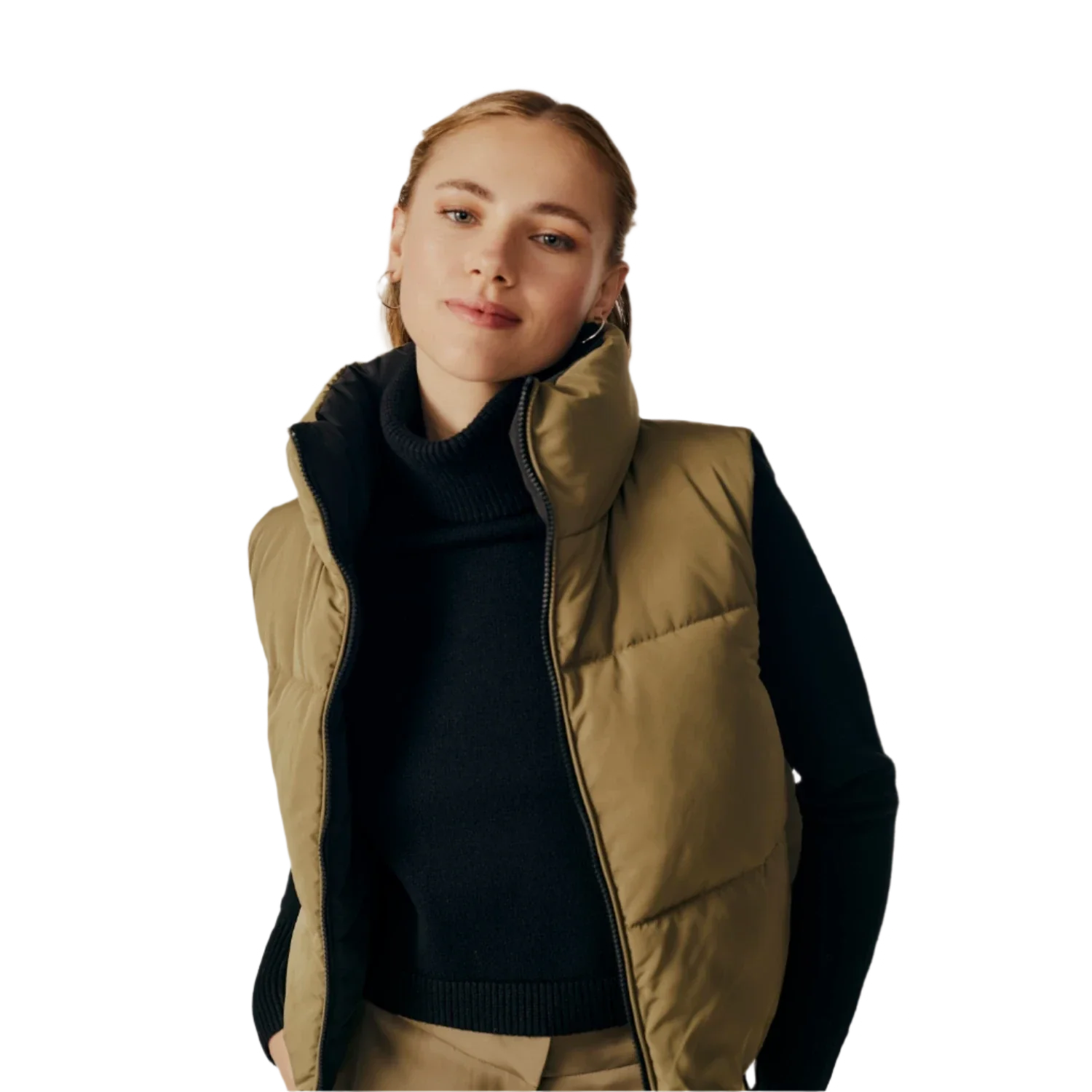 Deluc 02. WOMENS APPAREL - WOMENS VEST - WOMENS VEST INSULATED Women's Kanvas Reversible Puffer Gilet BLACK | ARMY GREEN