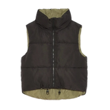 Deluc 02. WOMENS APPAREL - WOMENS VEST - WOMENS VEST INSULATED Women's Kanvas Reversible Puffer Gilet BLACK | ARMY GREEN