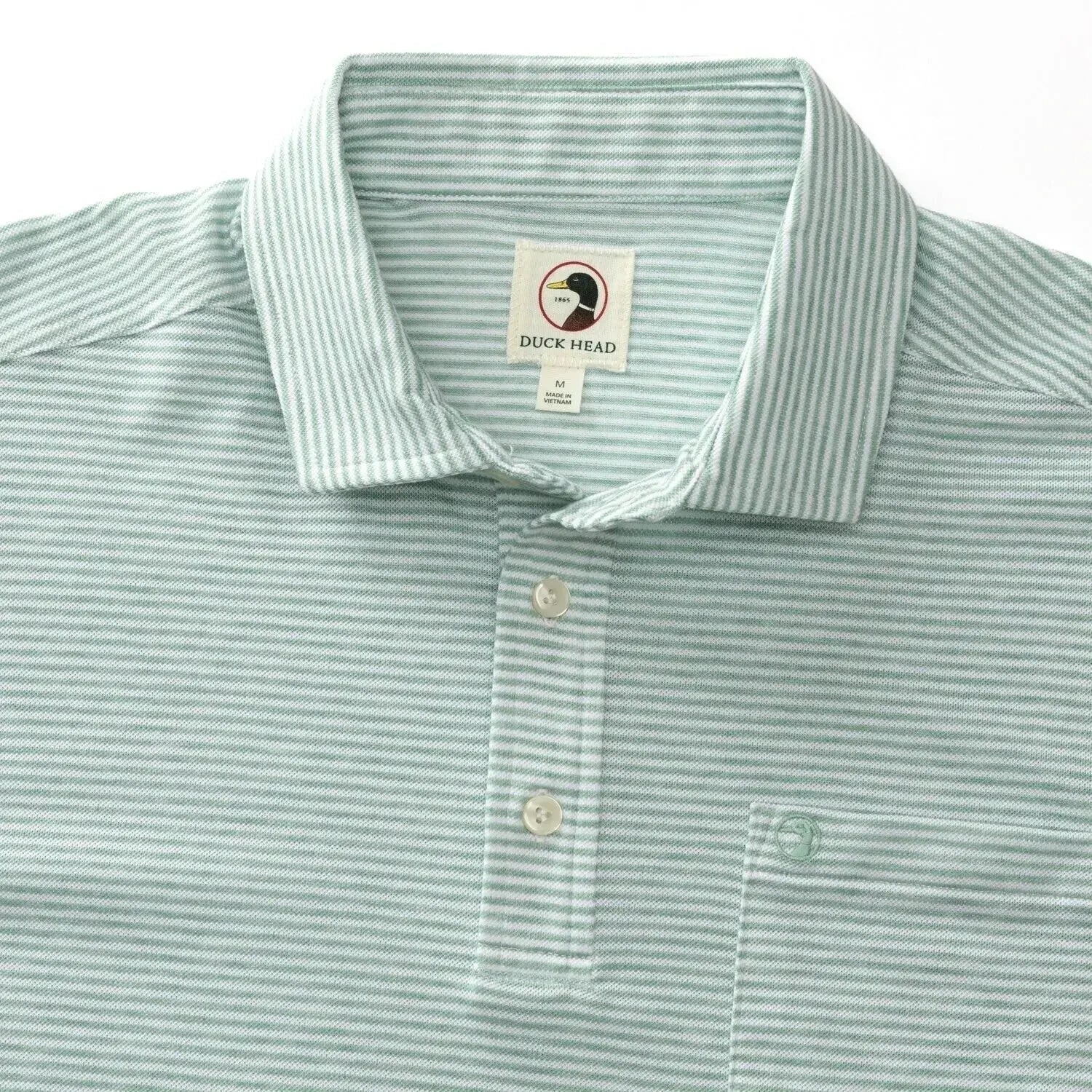 Duck Head 01. MENS APPAREL - MENS SS SHIRTS - MENS SS POLO Men's Summerford Stripe Performance Polo 474 SEABOARD GREEN HEATHER