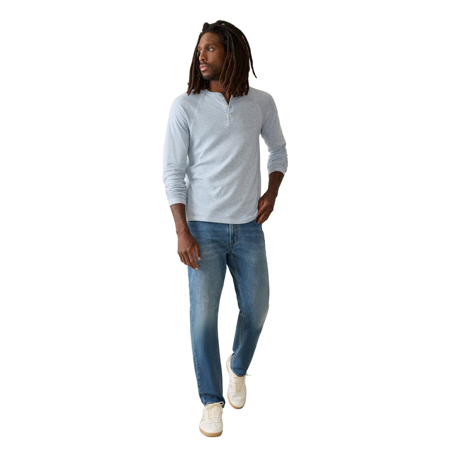 Faherty 01. MENS APPAREL - MENS LS SHIRTS - MENS LS CASUAL Men's Cloud Cotton Long Sleeve Henley LIH LIGHT BLUE HEATHER