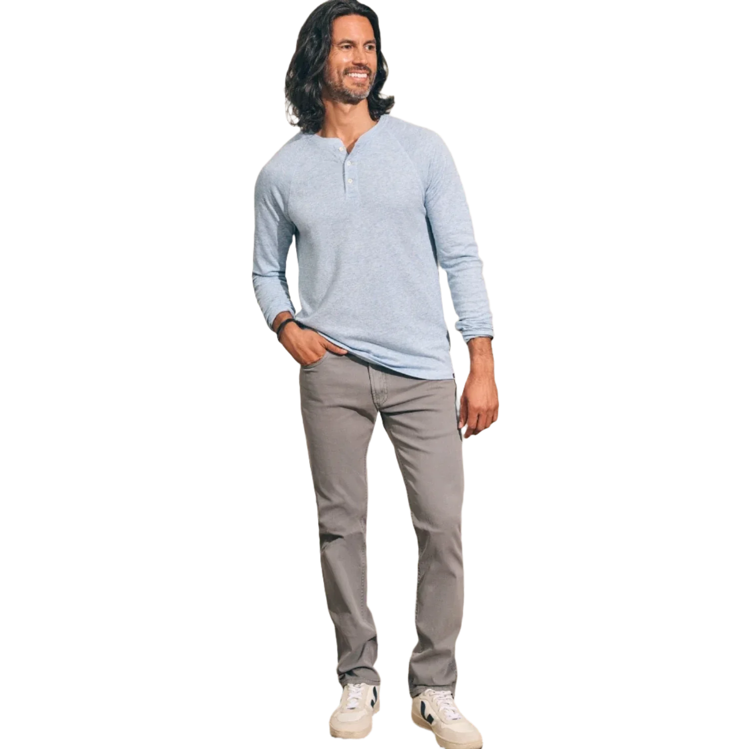 Faherty 01. MENS APPAREL - MENS LS SHIRTS - MENS LS CASUAL Men's Cloud Cotton Long Sleeve Henley LIH LIGHT BLUE HEATHER