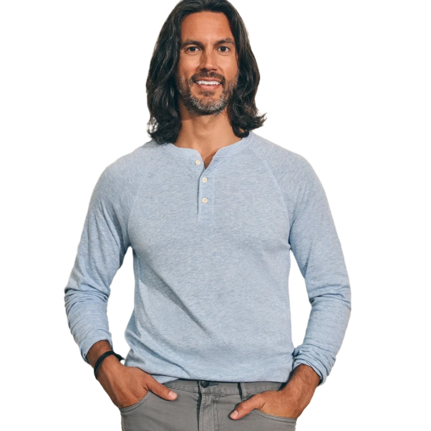 Faherty 01. MENS APPAREL - MENS LS SHIRTS - MENS LS CASUAL Men's Cloud Cotton Long Sleeve Henley LIH LIGHT BLUE HEATHER