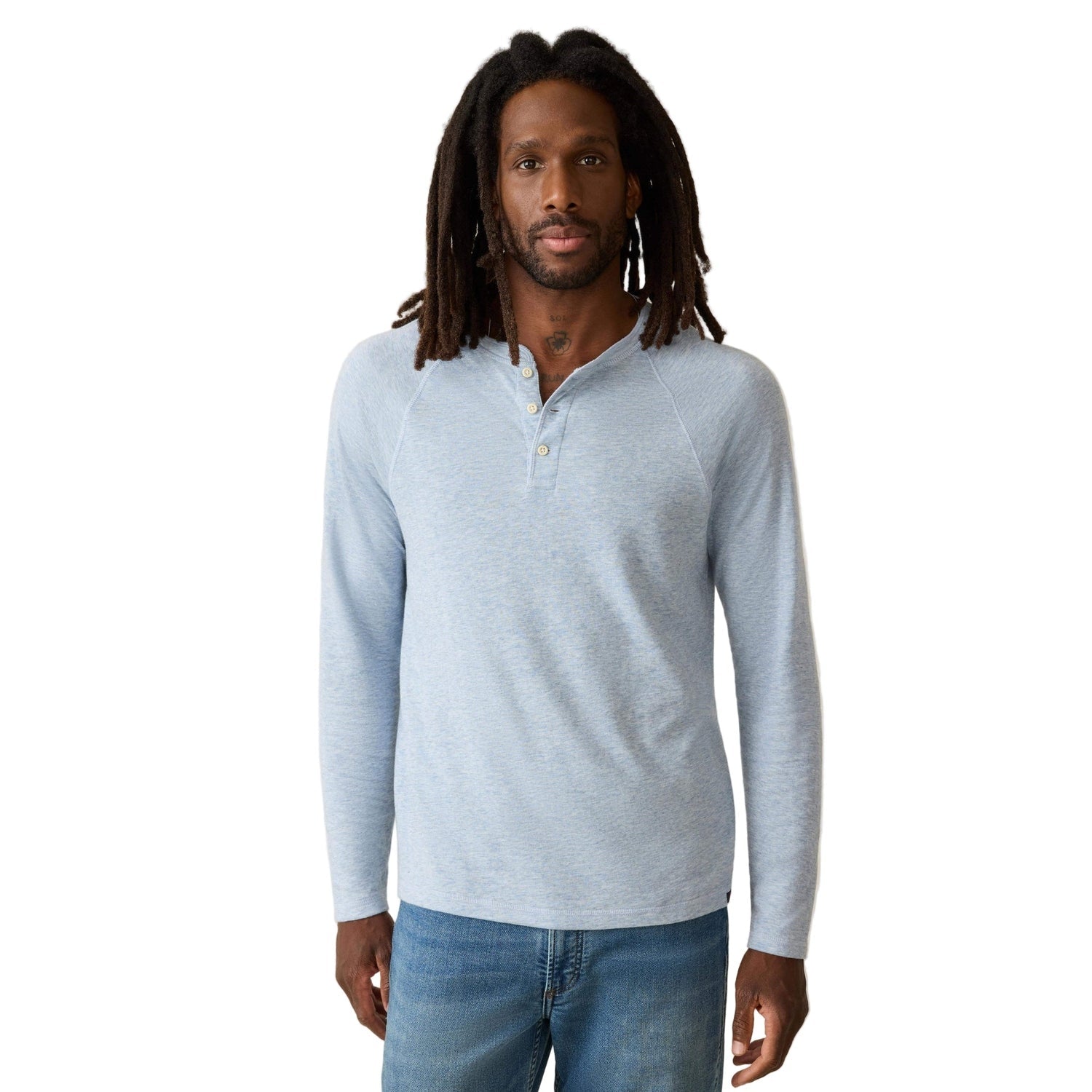 Faherty 01. MENS APPAREL - MENS LS SHIRTS - MENS LS CASUAL Men's Cloud Cotton Long Sleeve Henley LIH LIGHT BLUE HEATHER