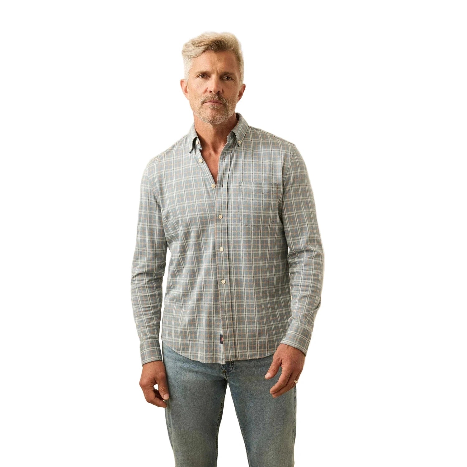 Faherty 01. MENS APPAREL - MENS LS SHIRTS - MENS LS BUTTON UP Men's Coastline Knit Shirt AML AUTUMN STORM PLAID