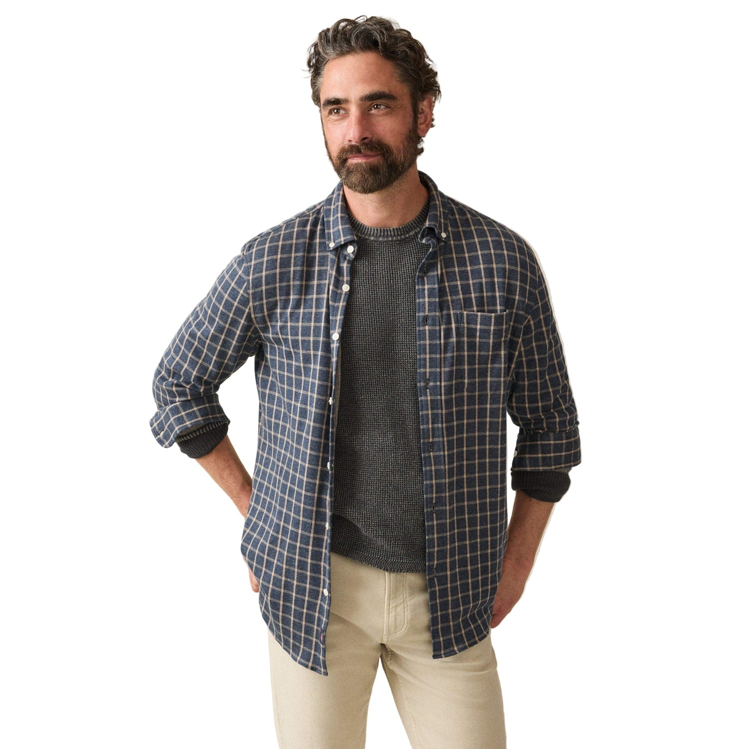 Faherty 01. MENS APPAREL - MENS LS SHIRTS - MENS LS BUTTON UP Men's Coastline Knit Shirt CYT CLAY TWILIGHT PLAID