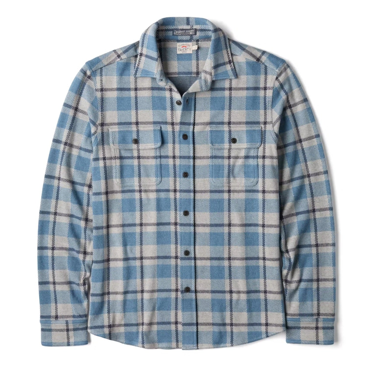 Faherty 01. MENS APPAREL - MENS LS SHIRTS - MENS LS BUTTON UP Men's Legend Sweater Shirt OVD OVERCAST OCEAN PLAID