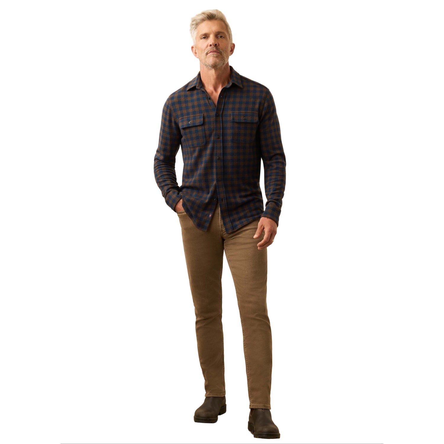 Faherty 01. MENS APPAREL - MENS LS SHIRTS - MENS LS BUTTON UP Men's Legend Sweater Shirt NDC NAVY WOODLAND CHECK