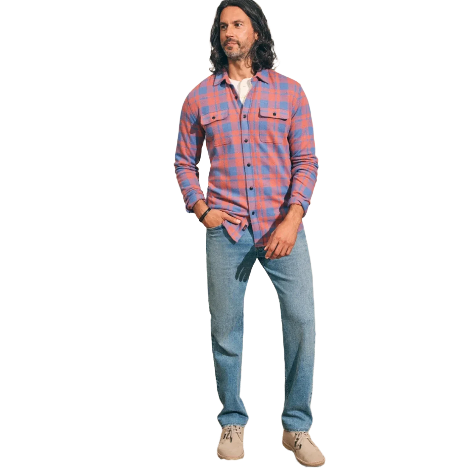 Faherty 01. MENS APPAREL - MENS LS SHIRTS - MENS LS BUTTON UP Men's Legend Sweater Shirt RBE ROSE BLUE CHECK