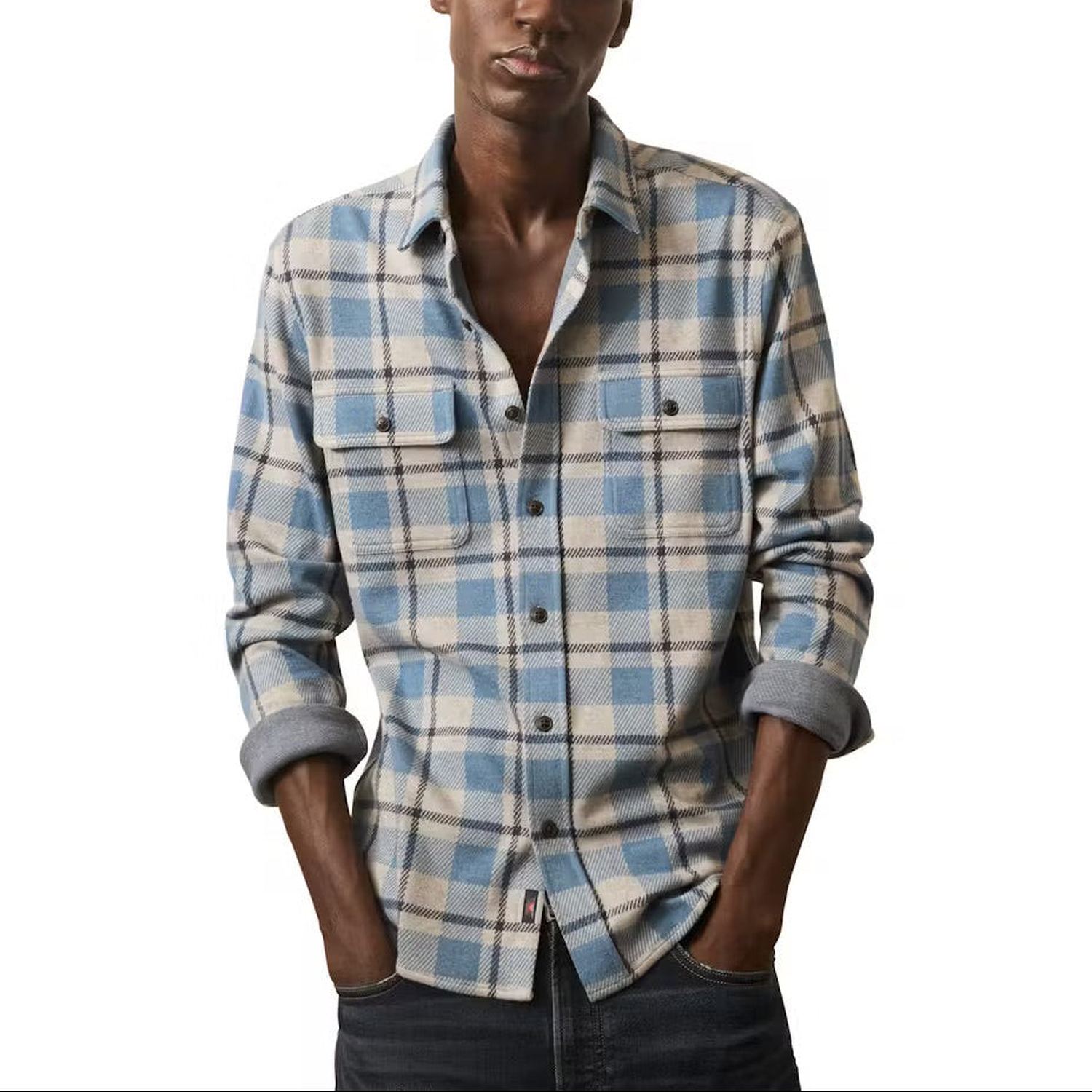 Faherty 01. MENS APPAREL - MENS LS SHIRTS - MENS LS BUTTON UP Men's Legend Sweater Shirt OVD OVERCAST OCEAN PLAID
