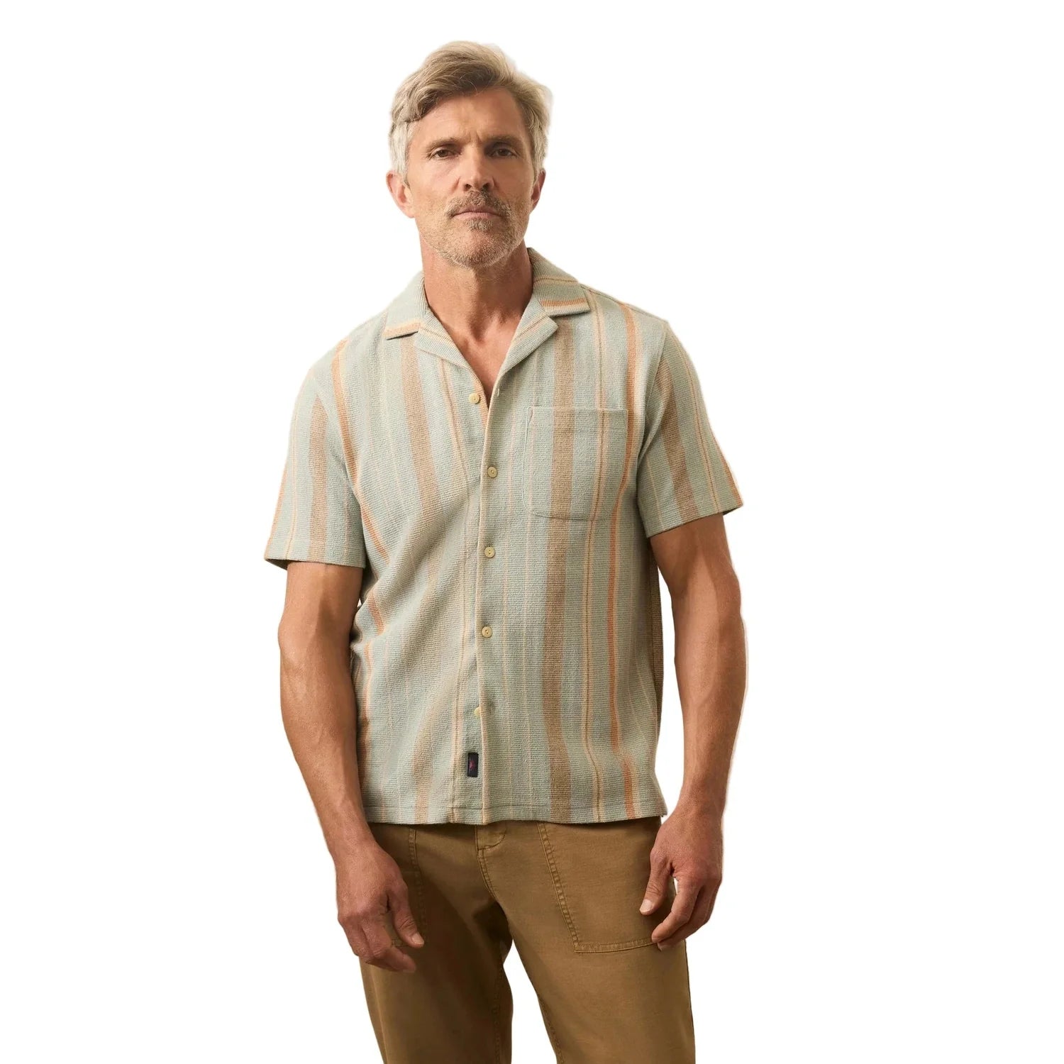 Faherty 01. MENS APPAREL - MENS SS SHIRTS - MENS SS BUTTON UP Men's Short-Sleeve Oasis Shirt SQL SEQUOIA LAKE STRIPE