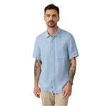 Faherty 01. MENS APPAREL - MENS SS SHIRTS - MENS SS BUTTON UP Men's Short-Sleeve Palma Linen Shirt BBV BLUE BASKETWEAVE