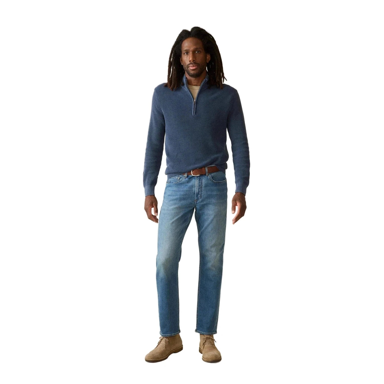 Faherty 01. MENS APPAREL - MENS HOODIES|SWEATERS - MENS PO Q ZIP Men's Sunwashed Quarter Zip Sweater BLN BLUE NIGHTS