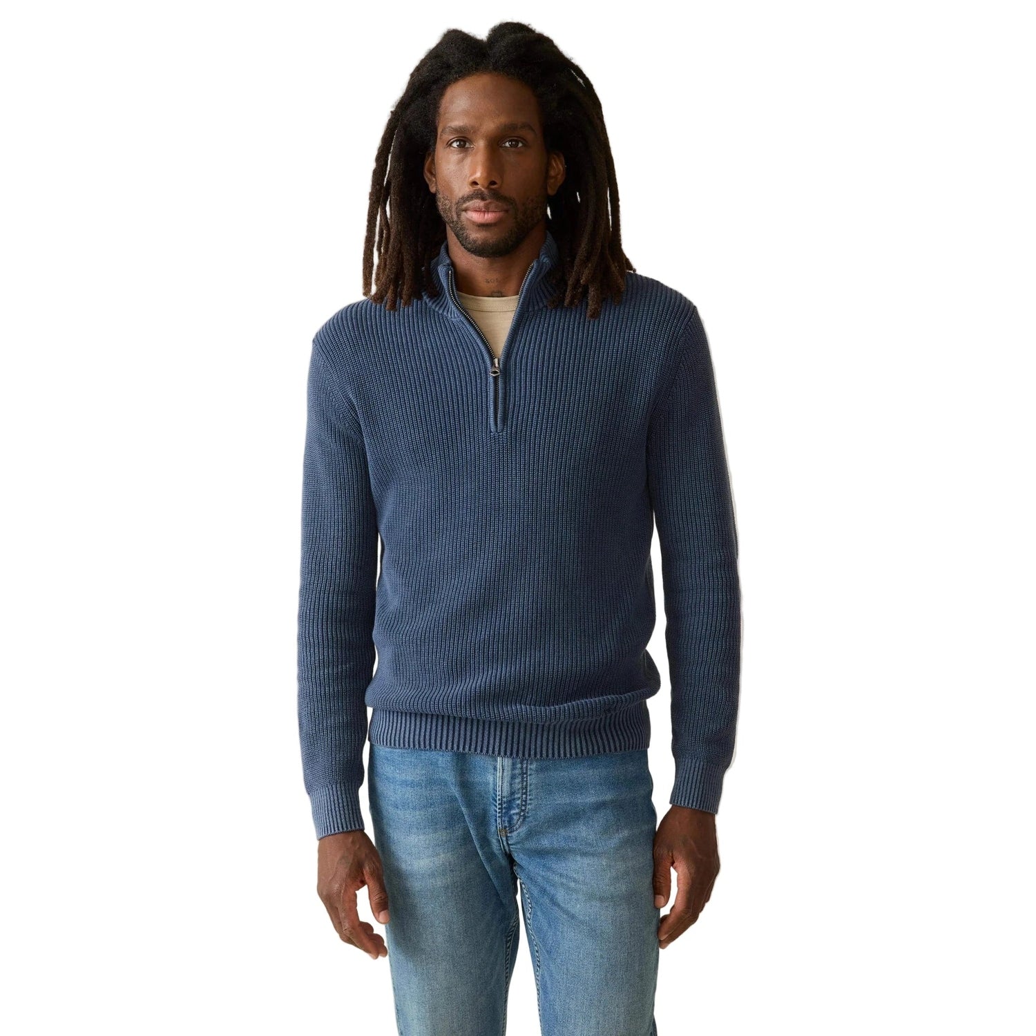 Faherty 01. MENS APPAREL - MENS HOODIES|SWEATERS - MENS PO Q ZIP Men's Sunwashed Quarter Zip Sweater BLN BLUE NIGHTS