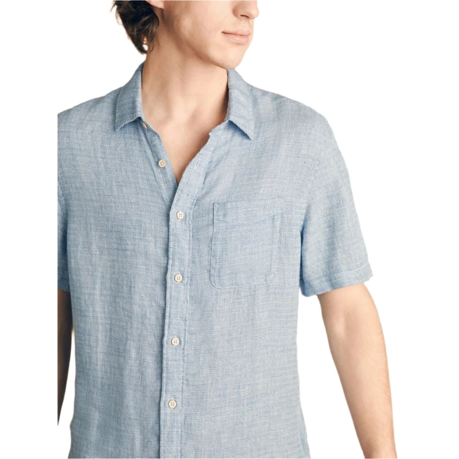 Faherty 01. MENS APPAREL - MENS SS SHIRTS - MENS SS BUTTON UP Short-Sleeve Palma Linen Shirt BBV BLUE BASKETWEAVE