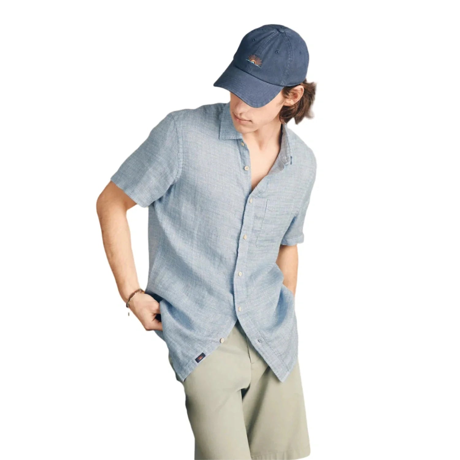 Faherty 01. MENS APPAREL - MENS SS SHIRTS - MENS SS BUTTON UP Short-Sleeve Palma Linen Shirt BBV BLUE BASKETWEAVE