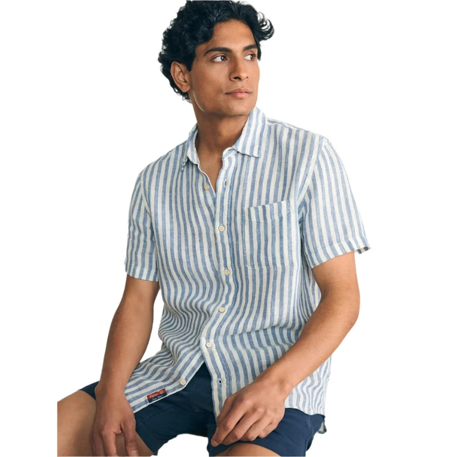 Faherty 01. MENS APPAREL - MENS SS SHIRTS - MENS SS BUTTON UP Short-Sleeve Palma Linen Shirt HIV HORIZON IVORY STRIPE