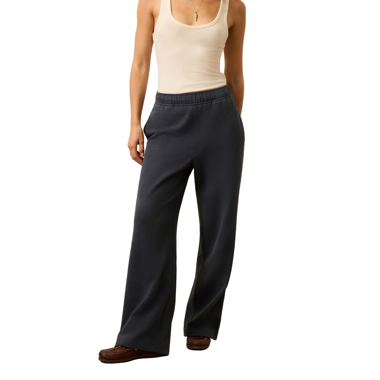 Faherty 02. WOMENS APPAREL - WOMENS PANTS - WOMENS PANTS LOUNGE Women's High Standard Fleece Wide Leg Sweatpant BLN BLUE NIGHTS