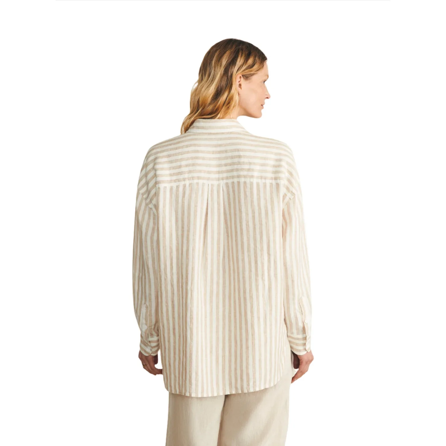 Faherty 02. WOMENS APPAREL - WOMENS LS SHIRTS - WOMENS LS CASUAL Women's Laguna Linen Relaxed Shirt TAN LUCY STRIPE