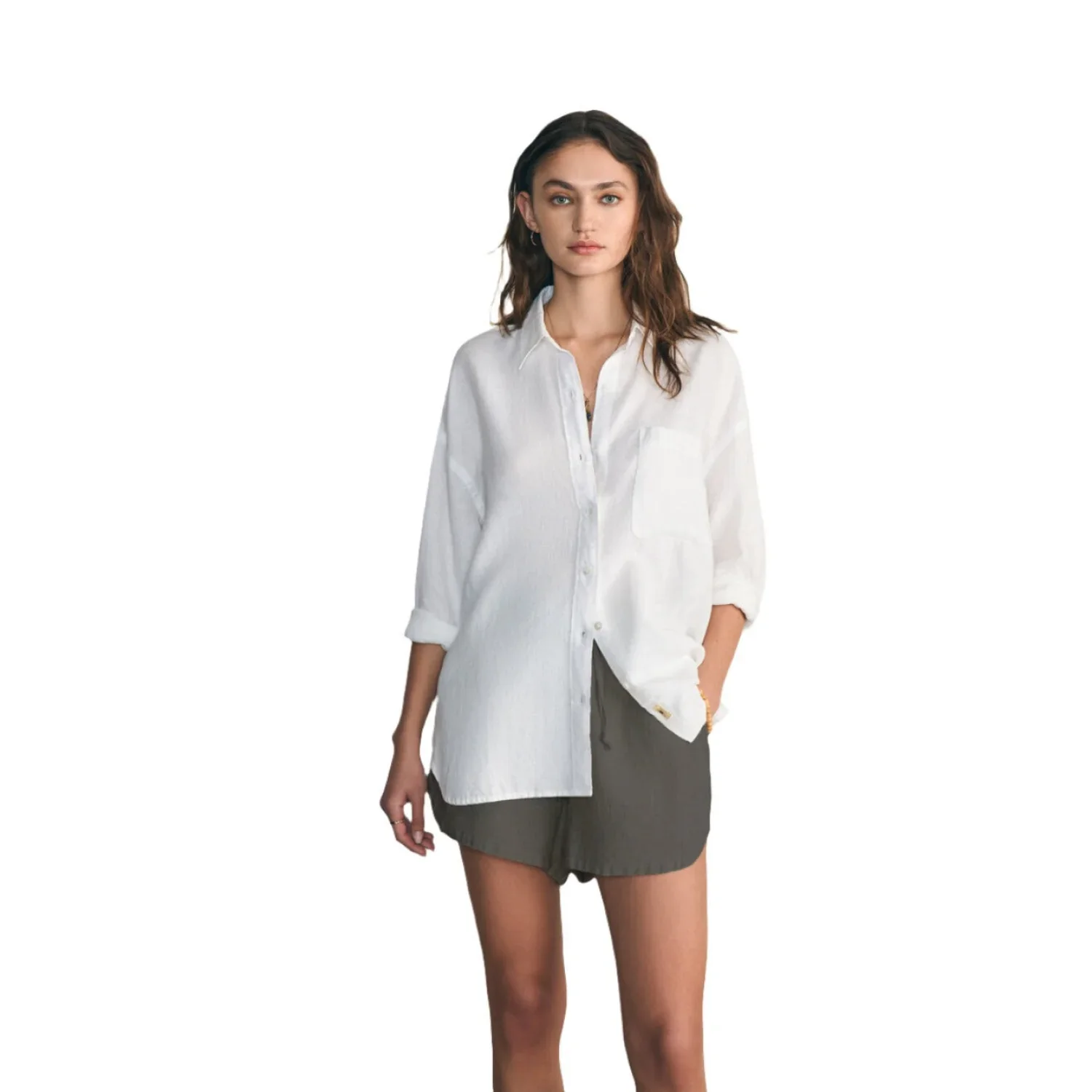 Faherty 02. WOMENS APPAREL - WOMENS LS SHIRTS - WOMENS LS CASUAL Women's Laguna Linen Relaxed Shirt WHITE