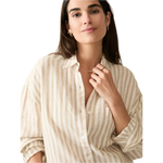 Faherty 02. WOMENS APPAREL - WOMENS LS SHIRTS - WOMENS LS CASUAL Women's Laguna Linen Relaxed Shirt TAN LUCY STRIPE