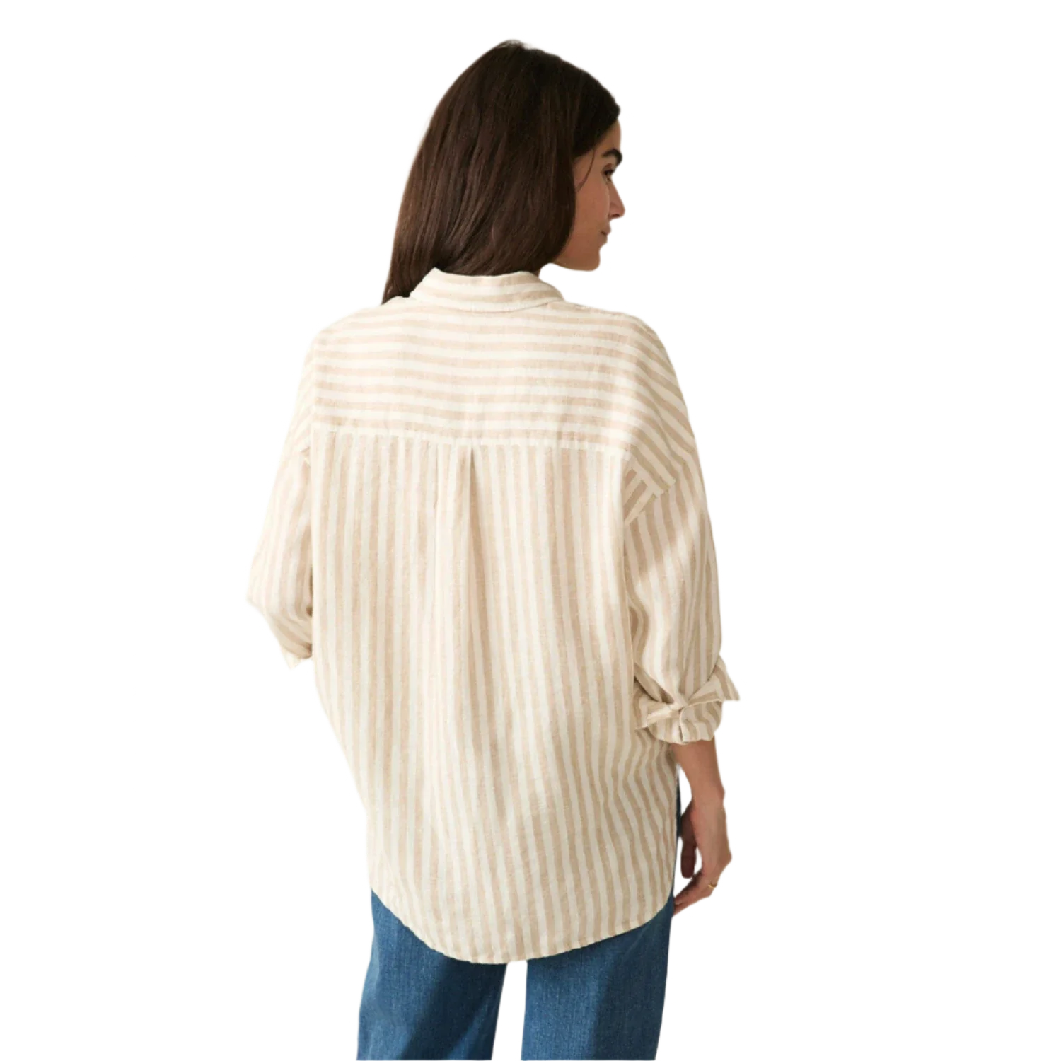 Faherty 02. WOMENS APPAREL - WOMENS LS SHIRTS - WOMENS LS CASUAL Women's Laguna Linen Relaxed Shirt TAN LUCY STRIPE