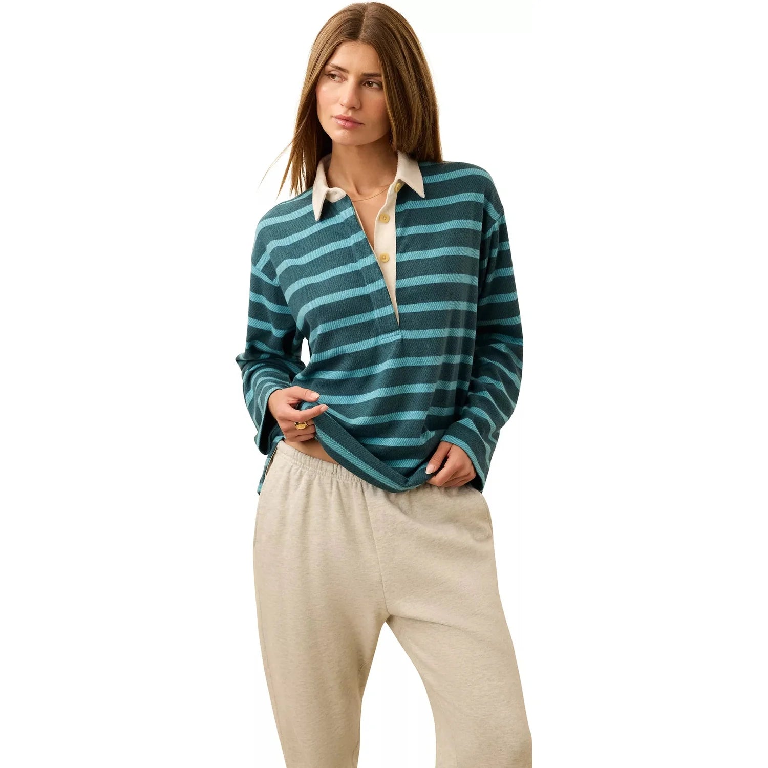 Faherty 02. WOMENS APPAREL - WOMENS HOODIES|SWEATERS - WOMENS PO SWEATERS Women's Legend Sweater Rugby Popover EGY DEEP GREEN RUGBY