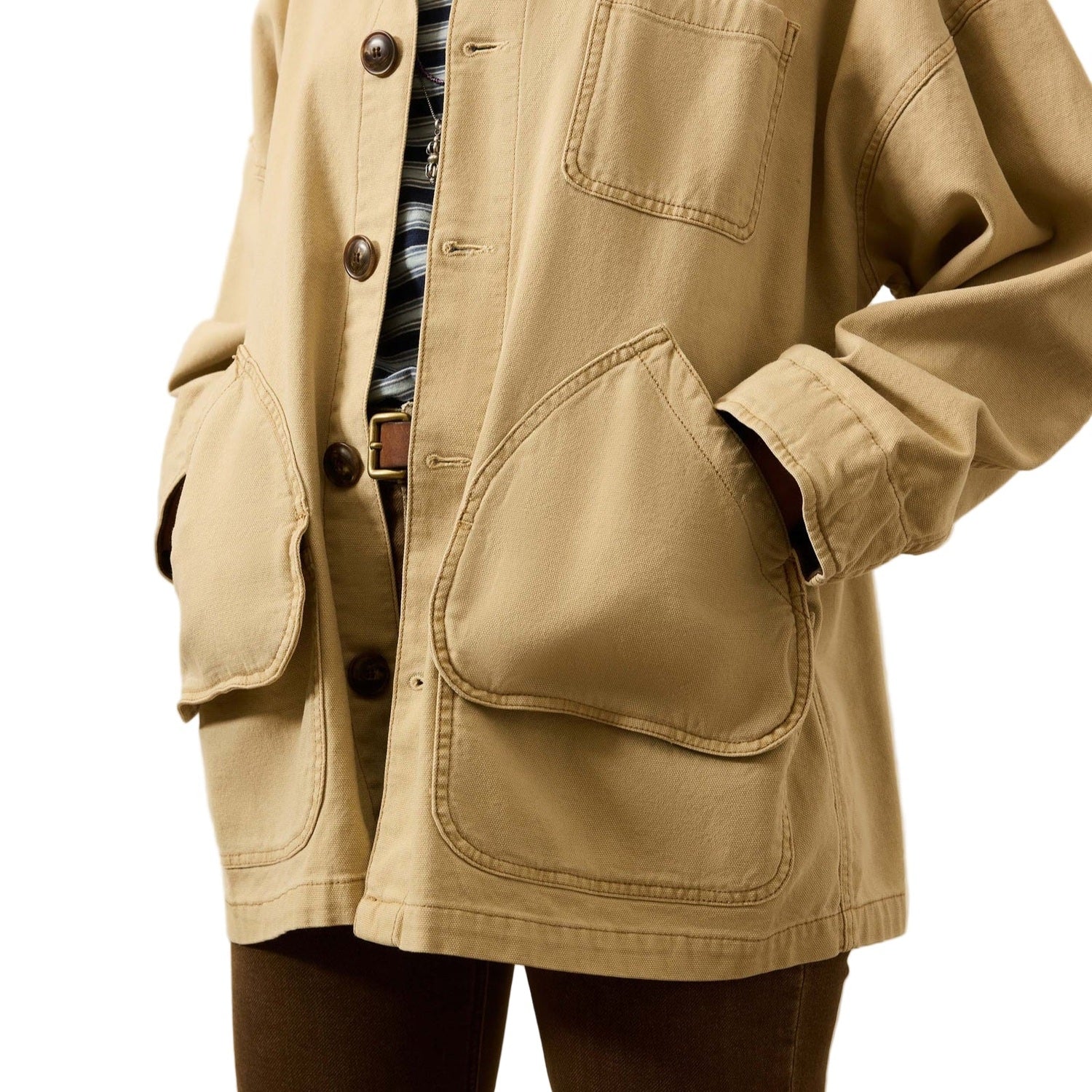 Faherty 02. WOMENS APPAREL - WOMENS JACKETS - WOMENS JACKETS CASUAL Women's Sunwashed Canvas Barn Jacket HAK SANDY KHAKI