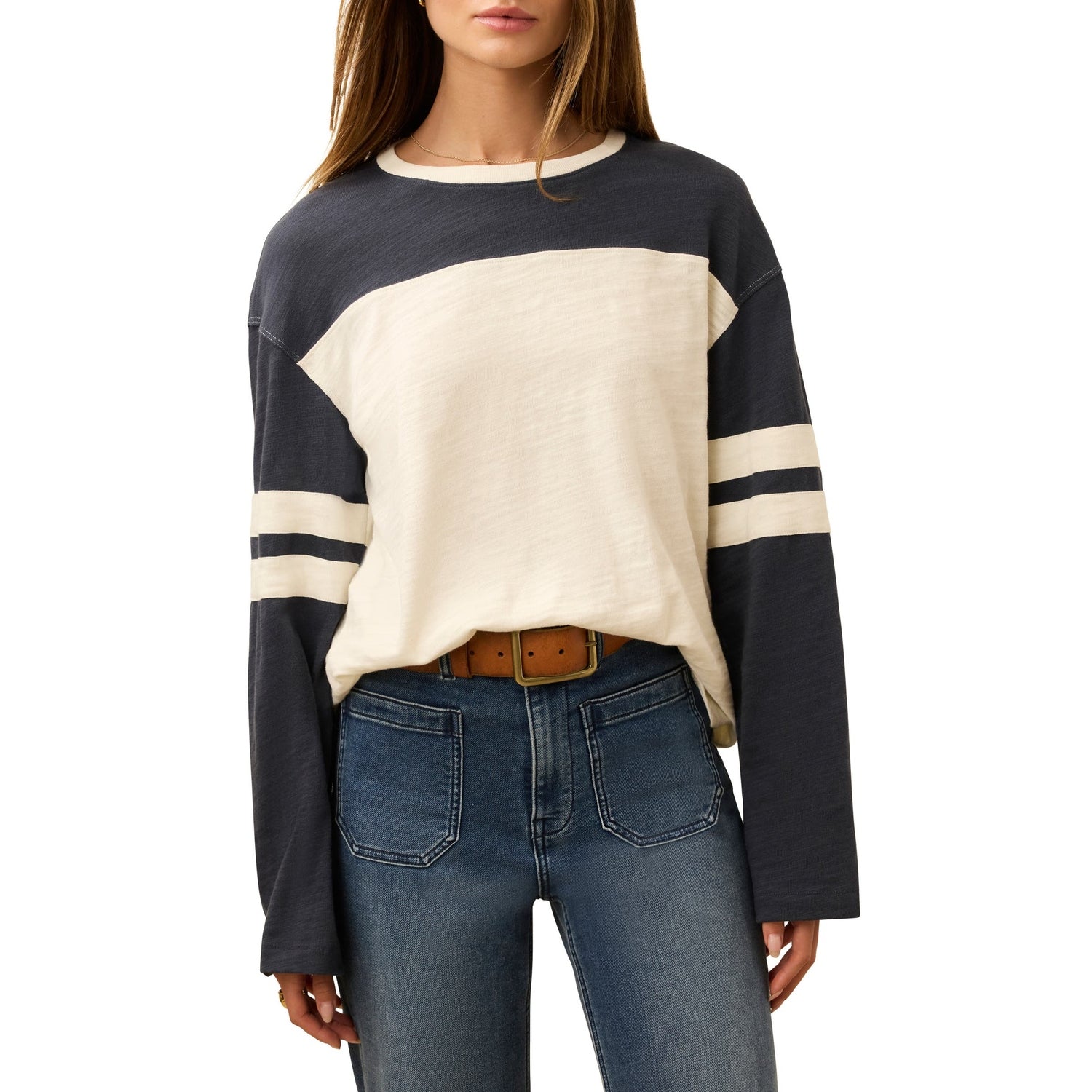 Women’s Sunwashed Slub Varsity Long Sleeve Tee Faherty