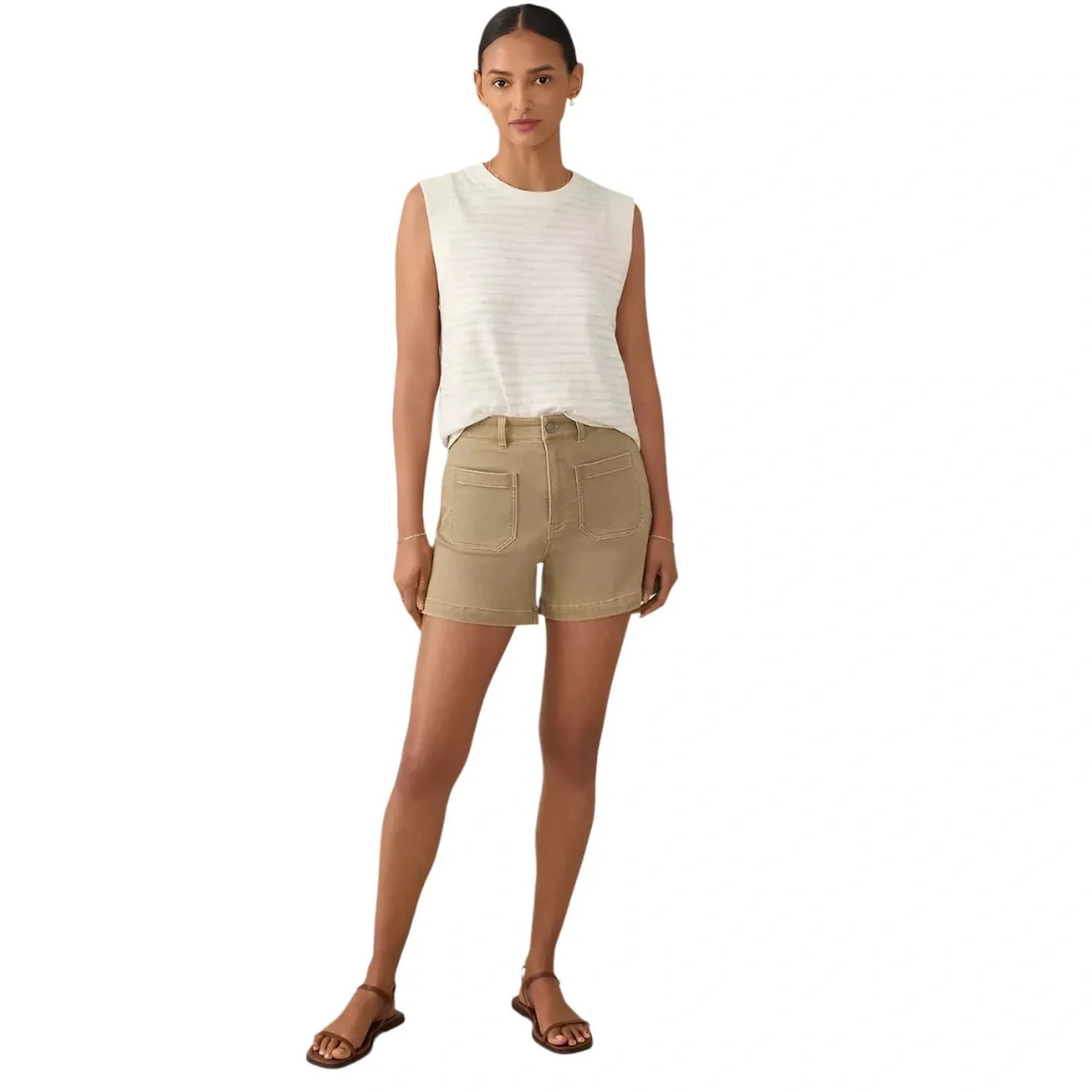 Faherty 02. WOMENS APPAREL - WOMENS SS SHIRTS - WOMENS TANK CASUAL Women's Unwashed Slub Muscle Tank IVK IVORY ROCK STRIPE