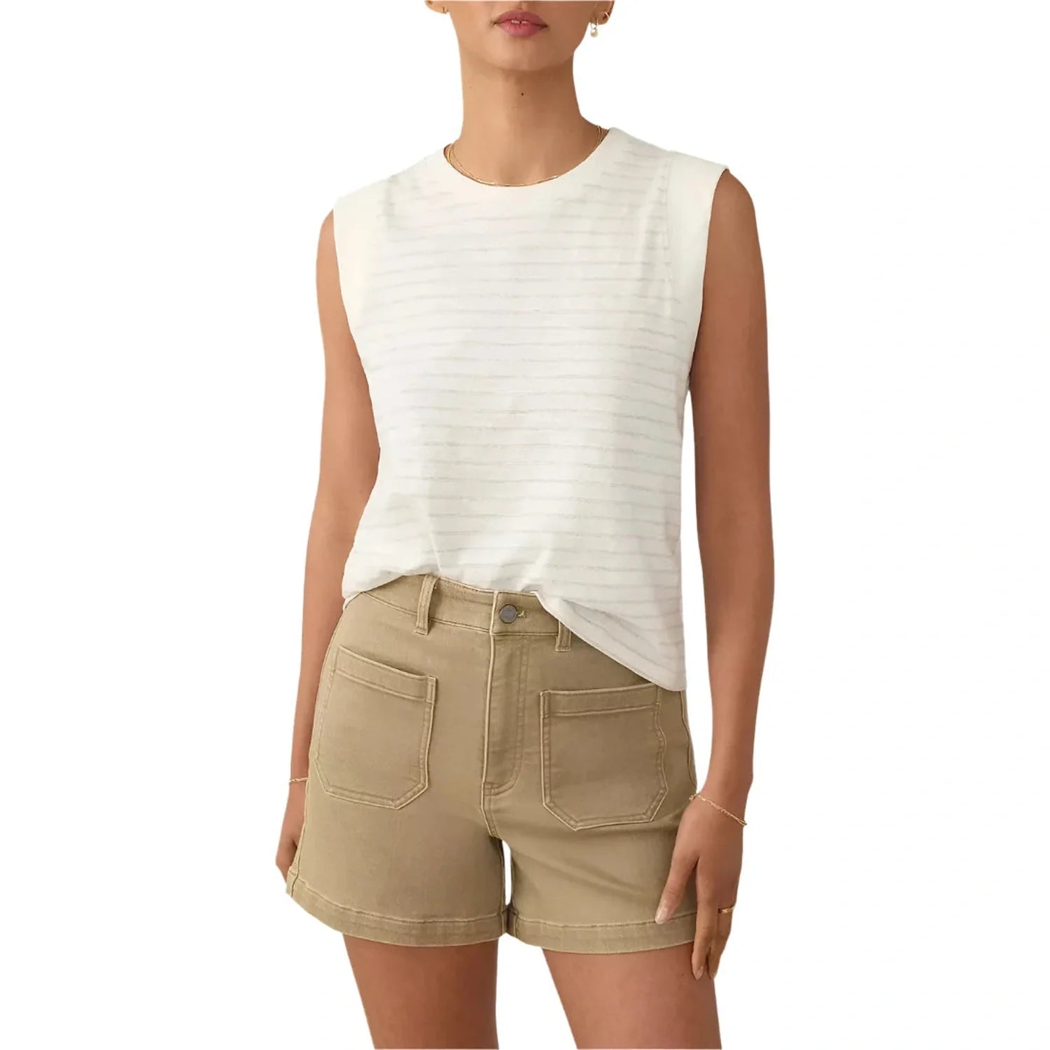 Faherty 02. WOMENS APPAREL - WOMENS SS SHIRTS - WOMENS TANK CASUAL Women's Unwashed Slub Muscle Tank IVK IVORY ROCK STRIPE