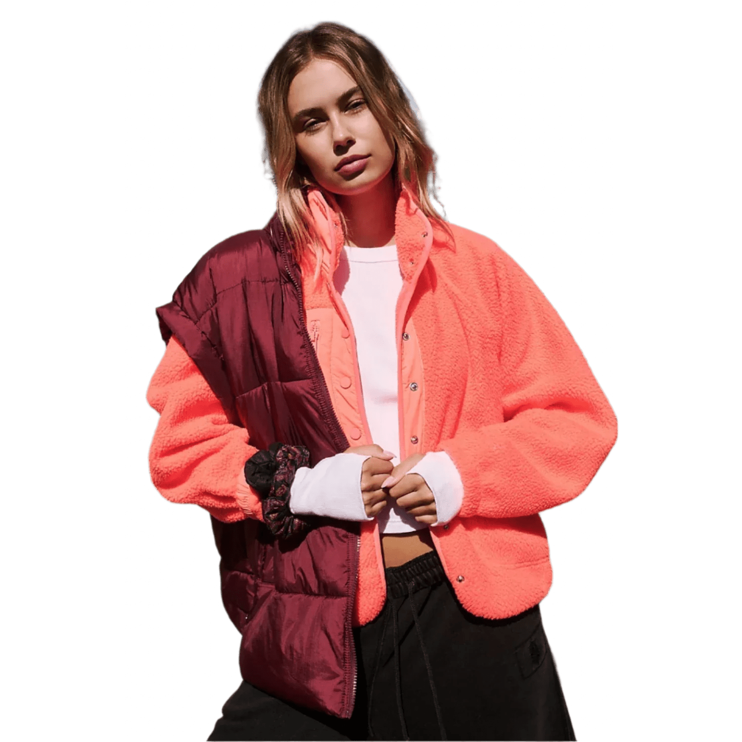 FP Movement 02. WOMENS APPAREL - WOMENS JACKETS - WOMENS JACKETS FLEECE Women's Hit The Slopes Fleece Jacket 6024 NEON CORAL