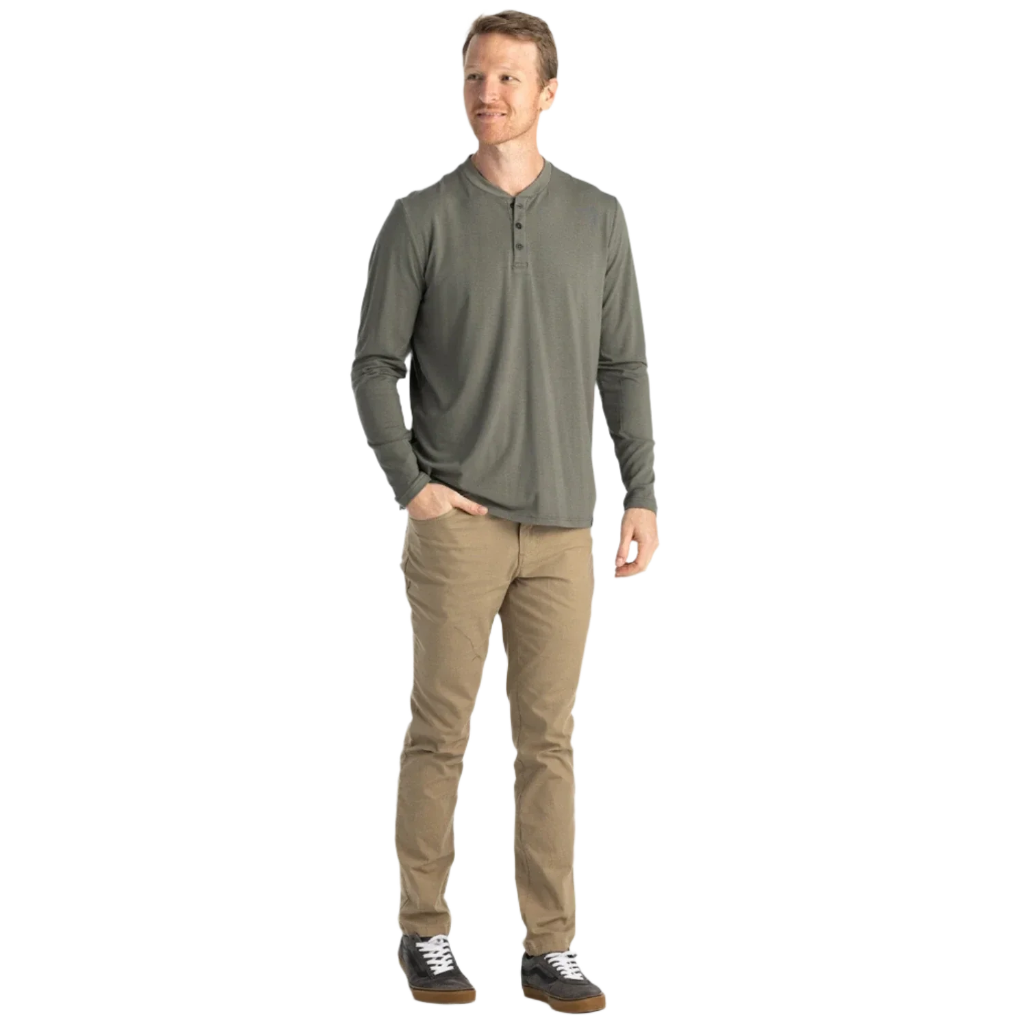 Free Fly Apparel 01. MENS APPAREL - MENS LS SHIRTS - MENS LS CASUAL Men's Bamboo Flex Long Sleeve Henley FATIGUE