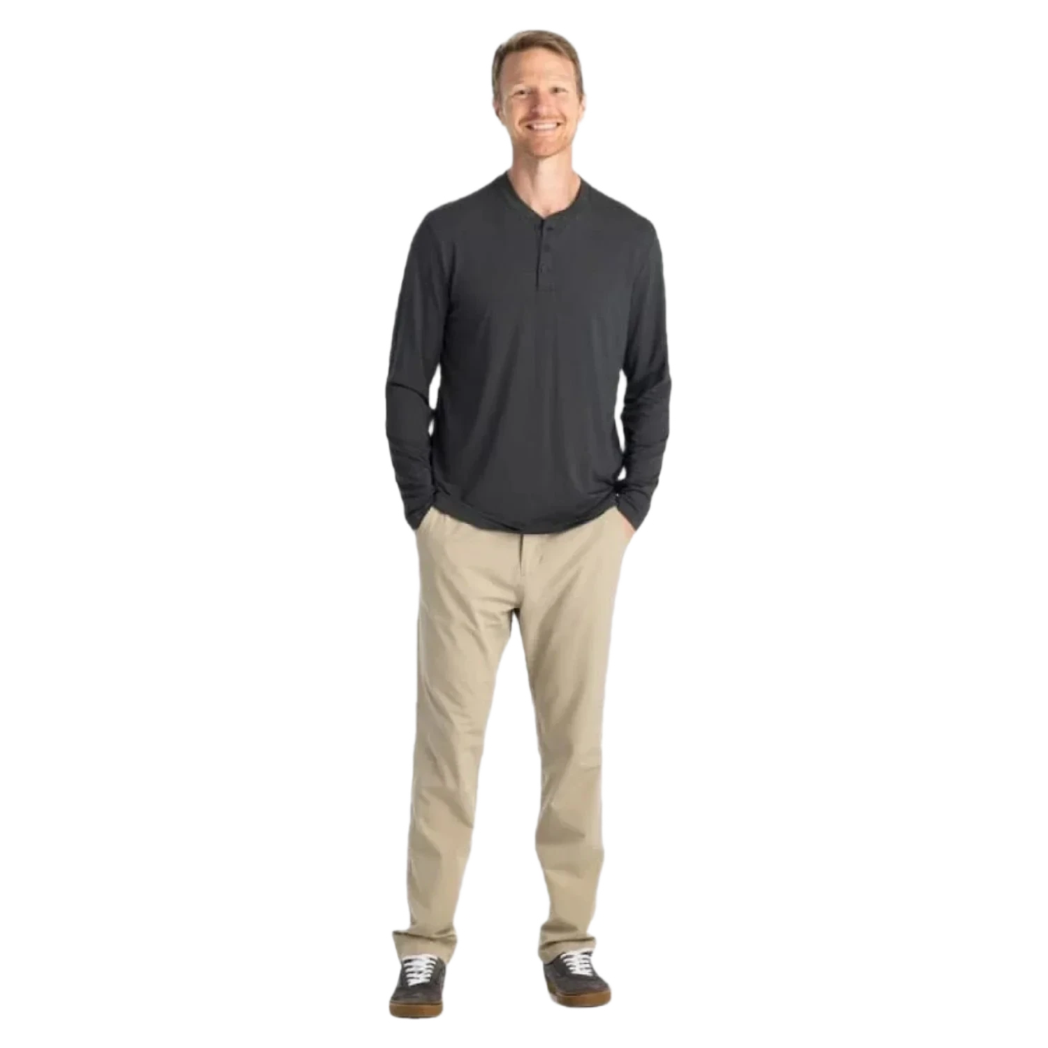 Free Fly Apparel 01. MENS APPAREL - MENS LS SHIRTS - MENS LS CASUAL Men's Bamboo Flex Long Sleeve Henley BLACK SAND