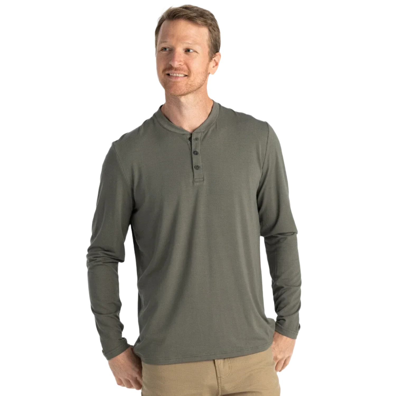 Free Fly Apparel 01. MENS APPAREL - MENS LS SHIRTS - MENS LS CASUAL Men's Bamboo Flex Long Sleeve Henley FATIGUE