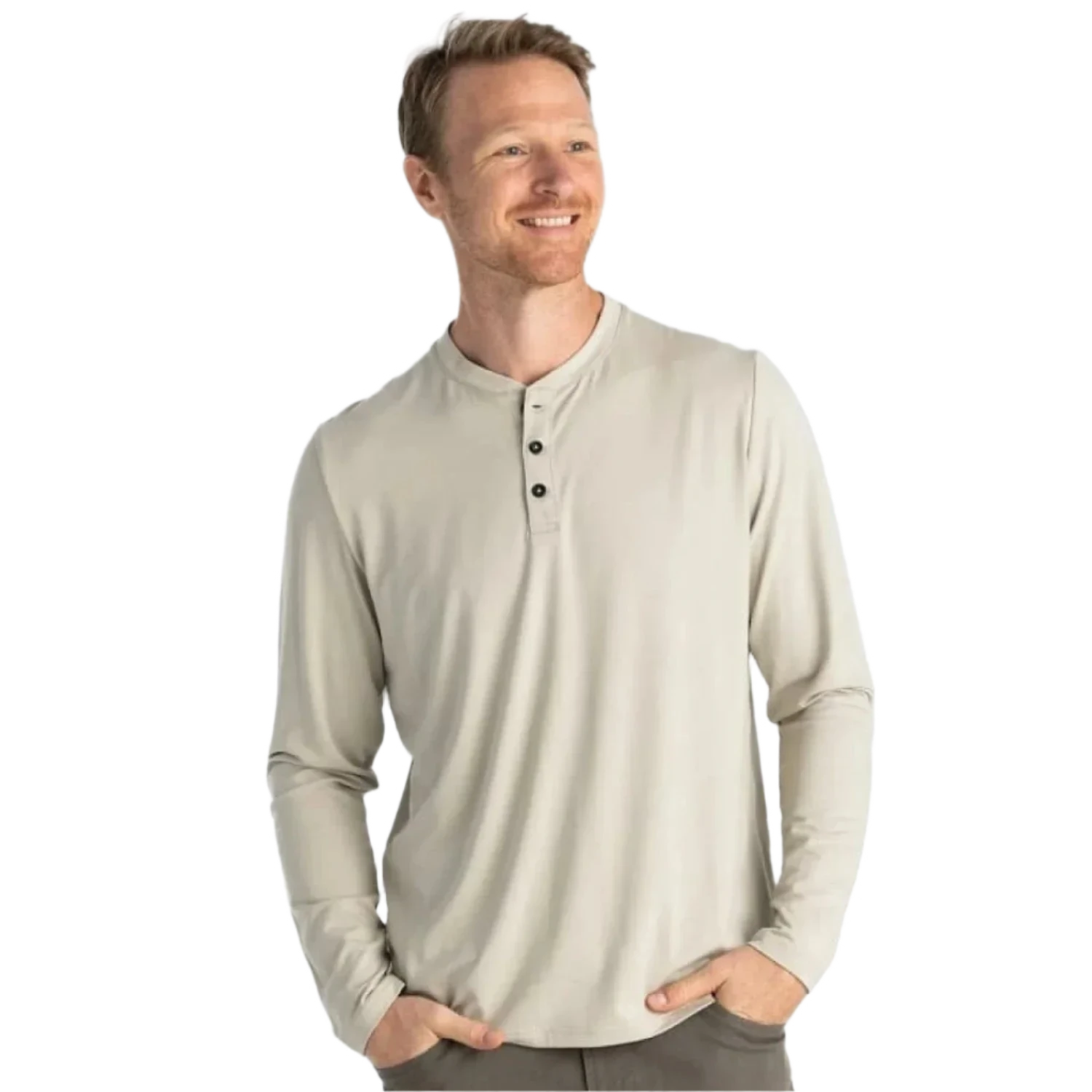 Free Fly Apparel 01. MENS APPAREL - MENS LS SHIRTS - MENS LS CASUAL Men's Bamboo Flex Long Sleeve Henley SANDSTONE