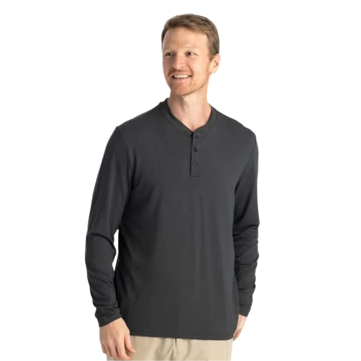 Free Fly Apparel 01. MENS APPAREL - MENS LS SHIRTS - MENS LS CASUAL Men's Bamboo Flex Long Sleeve Henley BLACK SAND