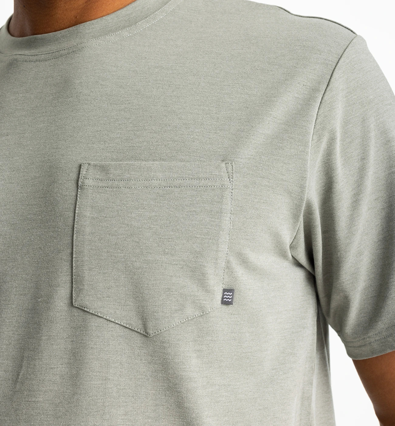 Free Fly Apparel 01. MENS APPAREL - MENS SS SHIRTS - MENS SS ACTIVE Men's Bamboo Flex Pocket Tee HEATHER AGAVE GREEN