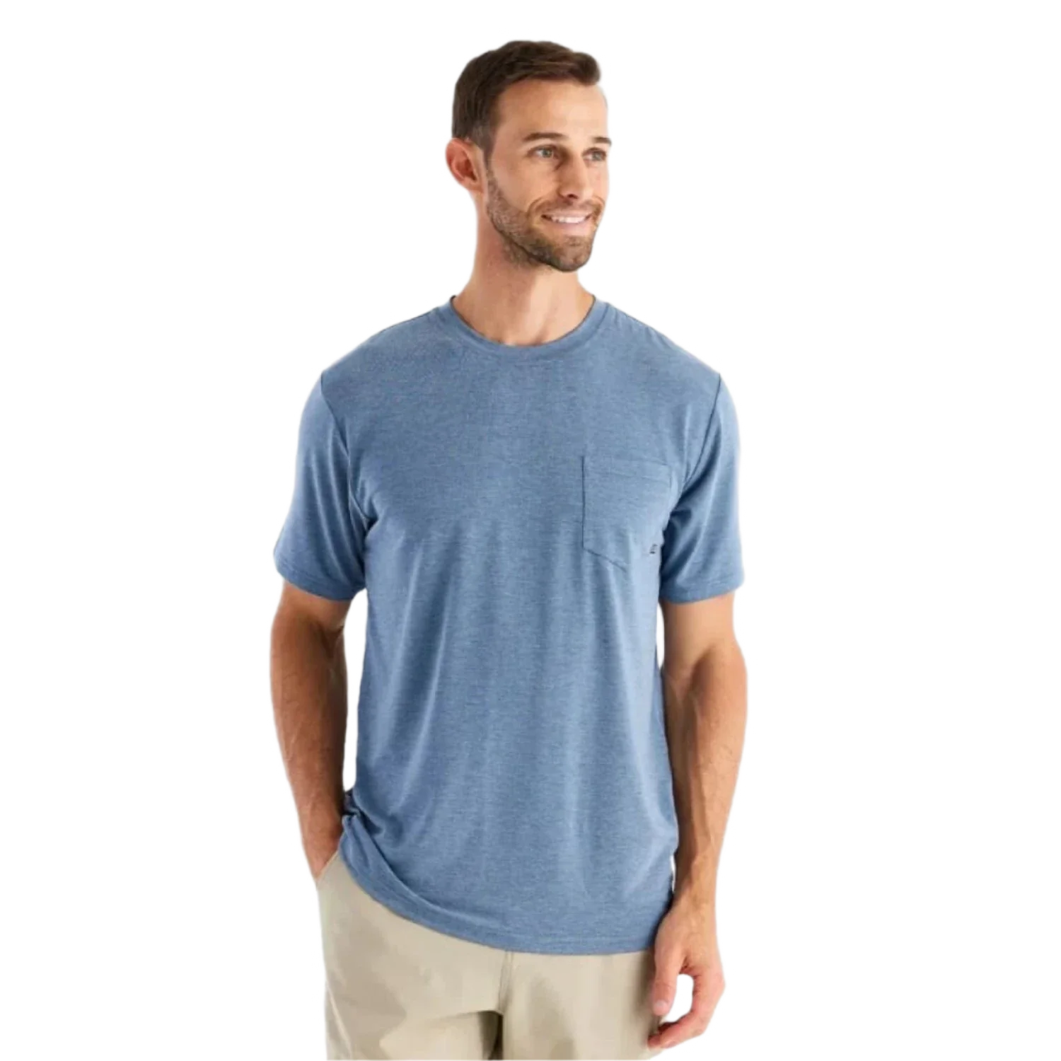 Free Fly Apparel 01. MENS APPAREL - MENS SS SHIRTS - MENS SS ACTIVE Men's Bamboo Flex Pocket Tee HEATHER DEEPWATER