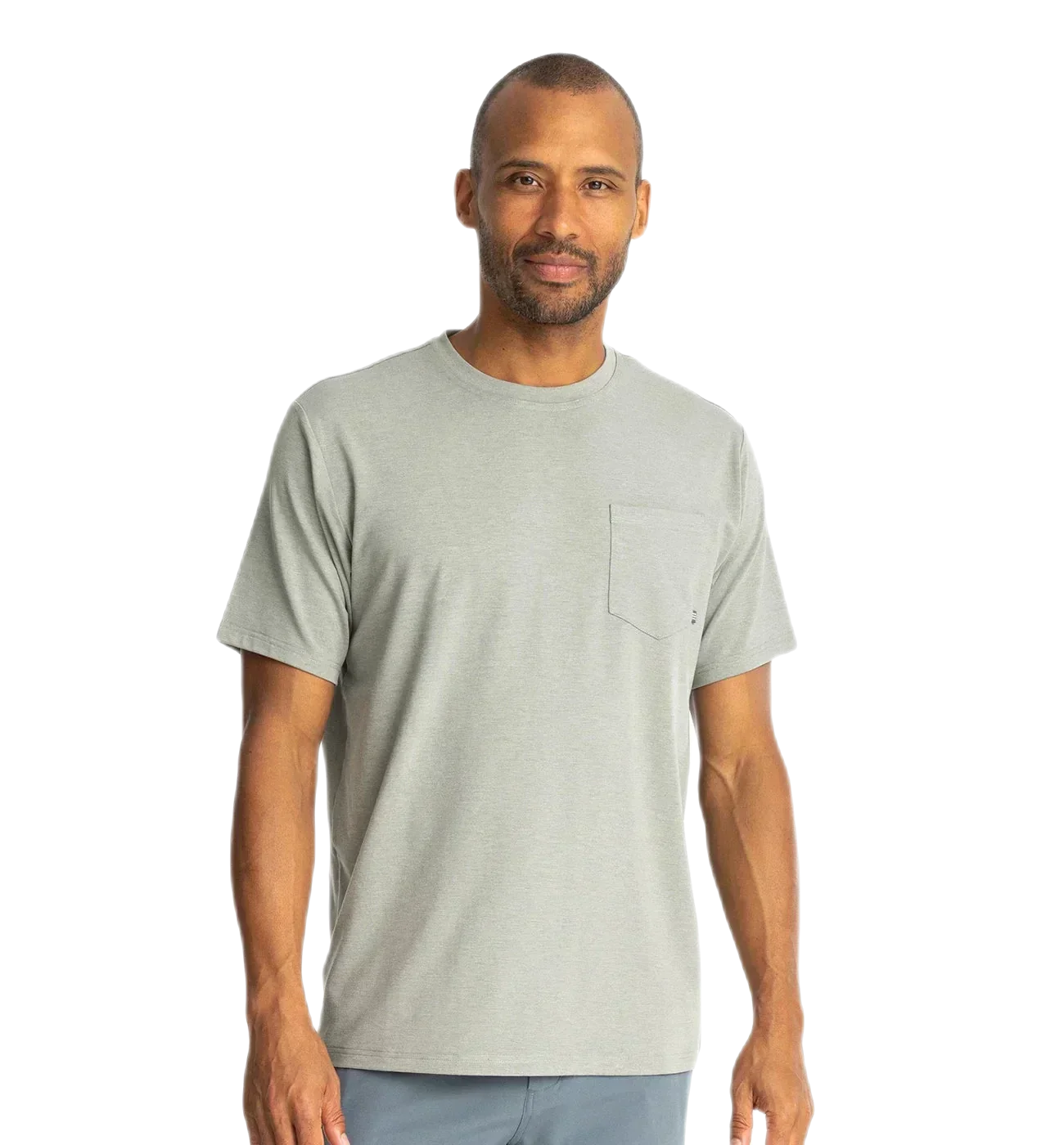 Free Fly Apparel 01. MENS APPAREL - MENS SS SHIRTS - MENS SS ACTIVE Men's Bamboo Flex Pocket Tee HEATHER AGAVE GREEN