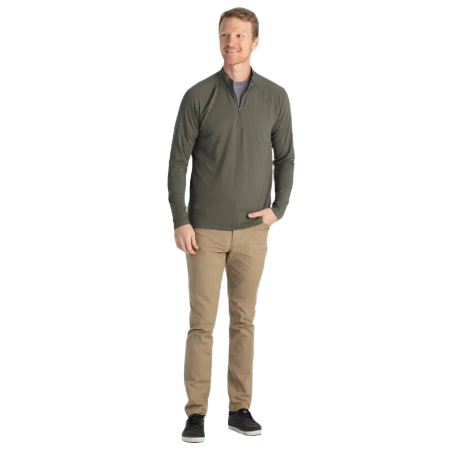 Free Fly Apparel 01. MENS APPAREL - MENS LS SHIRTS - MENS LS CASUAL Men's Bamboo Flex Quarter Zip FATIGUE