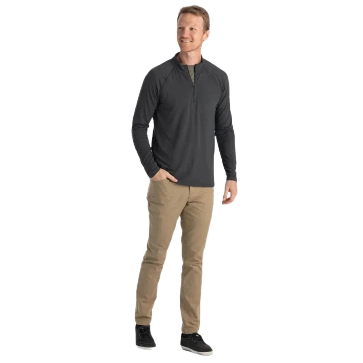 Free Fly Apparel 01. MENS APPAREL - MENS LS SHIRTS - MENS LS CASUAL Men's Bamboo Flex Quarter Zip FATIGUE