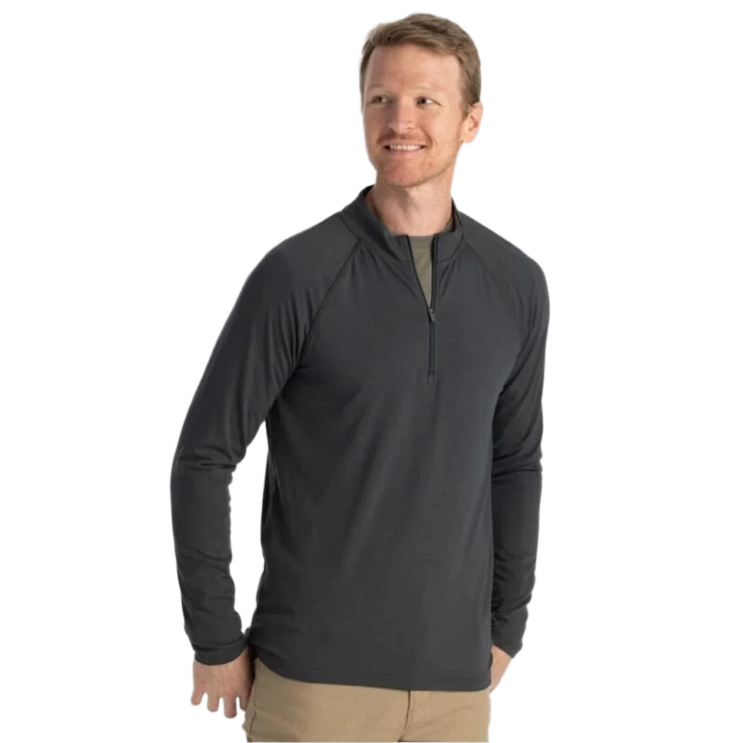 Free Fly Apparel 01. MENS APPAREL - MENS LS SHIRTS - MENS LS CASUAL Men's Bamboo Flex Quarter Zip BLACK SAND