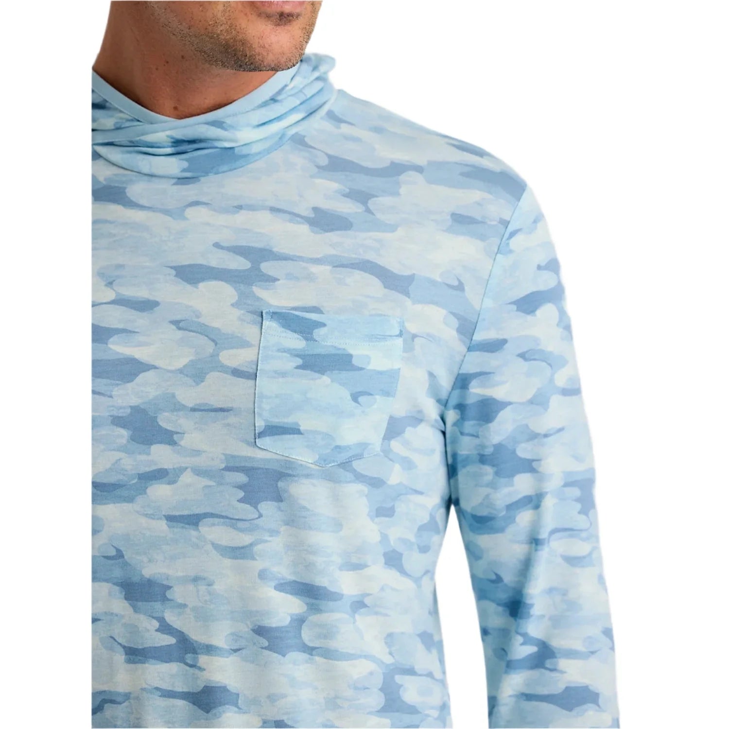 Free Fly Apparel 01. MENS APPAREL - MENS LS SHIRTS - MENS LS HOODY Men's Bamboo Lightweight Hoodie SEASMOKE CAMO - SURF BLUE