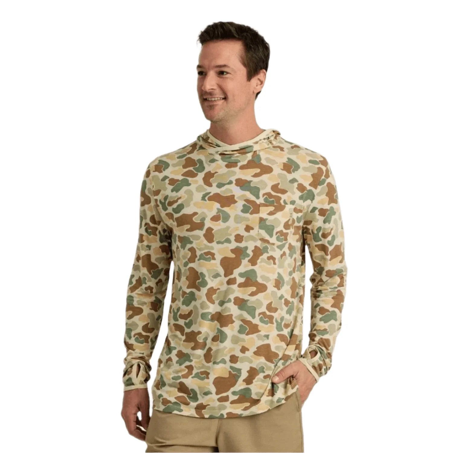 Free Fly Apparel 01. MENS APPAREL - MENS LS SHIRTS - MENS LS HOODY Men's Bamboo Lightweight Hoodie VINTAGE CAMO