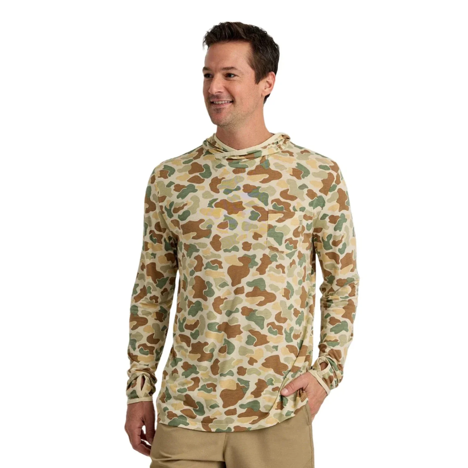 Free Fly Apparel 01. MENS APPAREL - MENS LS SHIRTS - MENS LS HOODY Men's Bamboo Lightweight Hoody VINTAGE CAMO