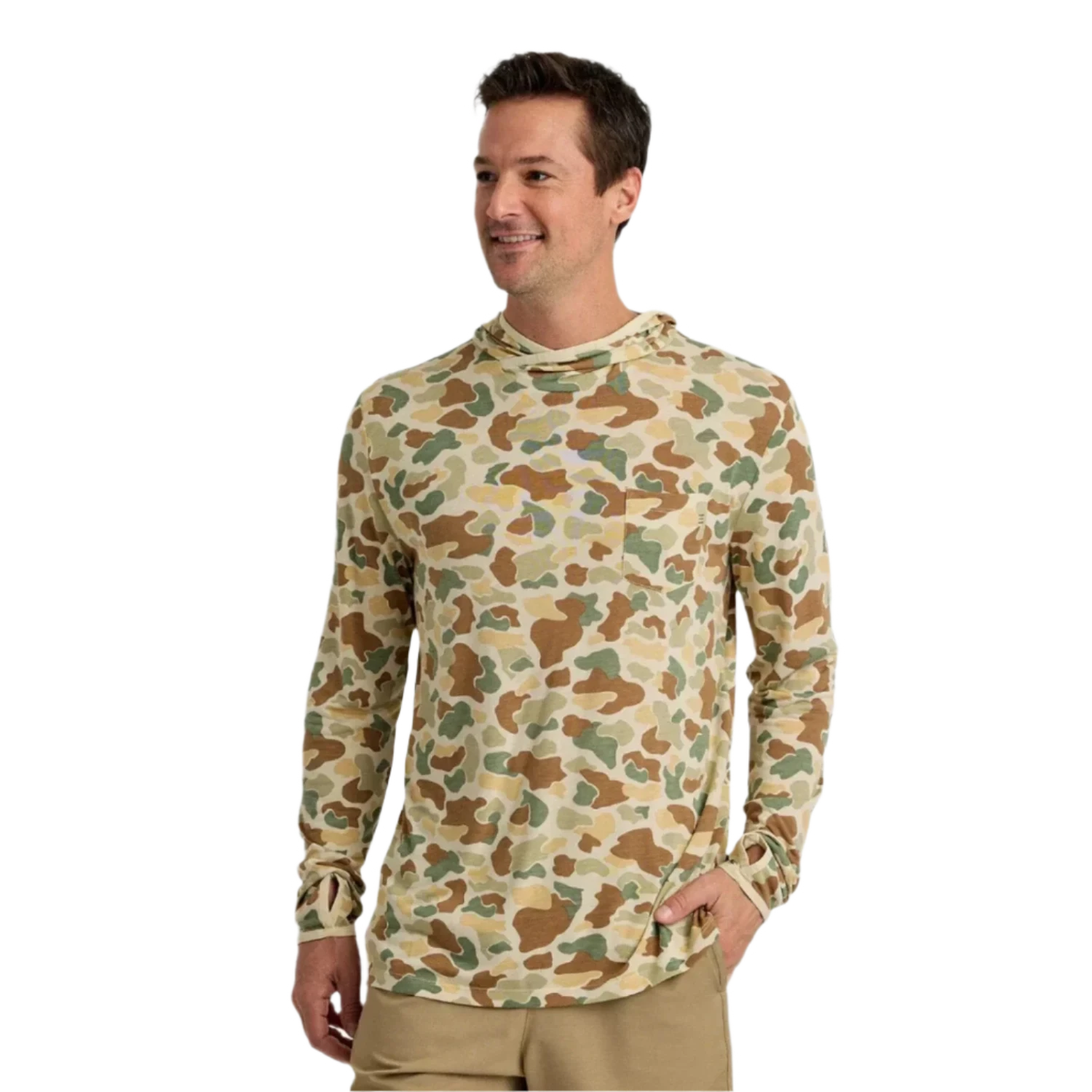 Free Fly Apparel 01. MENS APPAREL - MENS LS SHIRTS - MENS LS HOODY Men's Bamboo Lightweight Hoody VINTAGE CAMO