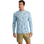 Free Fly Apparel 01. MENS APPAREL - MENS LS SHIRTS - MENS LS ACTIVE Men's Bamboo Lightweight Long Sleeve SEASMOKE CAMO - SURF BLUE